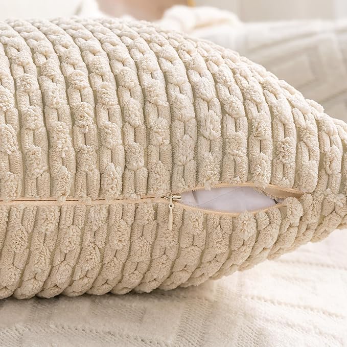 Set of 4 Beige Decorative Throw Pillow Covers 18x18 Inch Corduroy Pillow Covers for Bed Couch Sofa Living Room Soft Square Cushion Cases