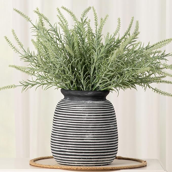 Ceramic Rustic Vase,7.48" Flowers Pottery Vases Home Decor Round Wide-Mouth Farmhouse Decorative Vase for Flowers Pampas for Table Living Room Entryway Mantel Shelf Kitchen Bathroom Bedroom