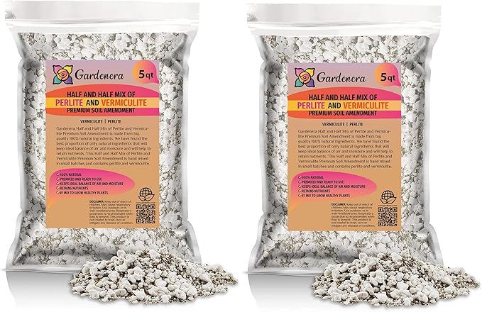 Perlite and Vermiculite Mix for Cactus, Succulent, and Bonsai Trees - 10 Quart - Promote Healthy Growth and Drainage (2 Bags of 5 Quart)