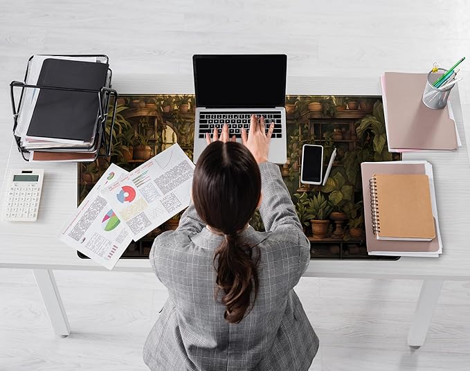 Green Retro Plant Lover Desk Mat Cute Sage Mouse Pad XXL Large Extended Gaming Mousepad Anime Desk Pad 31.5x15.75 in, Aesthetic Desktop Accessories for Women Computer Mat Keyboard and Mouse Mat