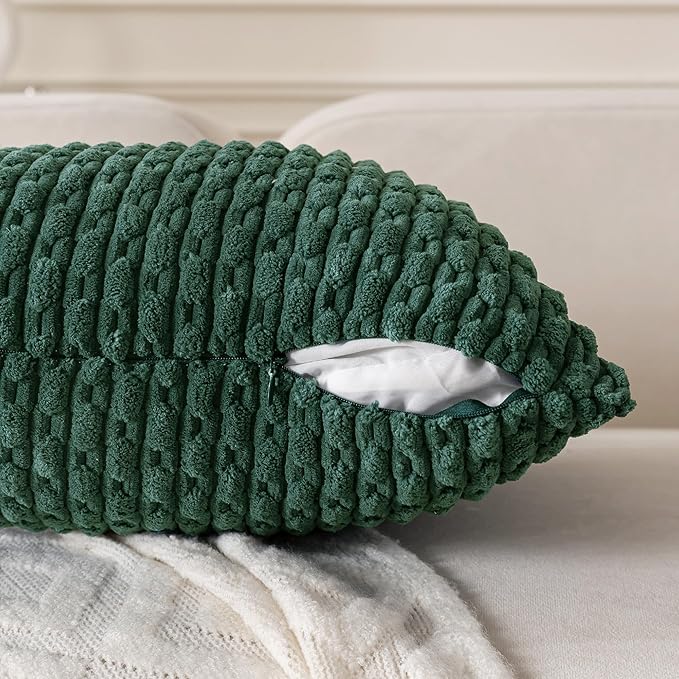 Set of 4 Dark Green Decorative Throw Pillow Covers 22x22 Inch Corduroy Pillow Covers for Bed Couch Sofa Living Room Soft Square Cushion Cases