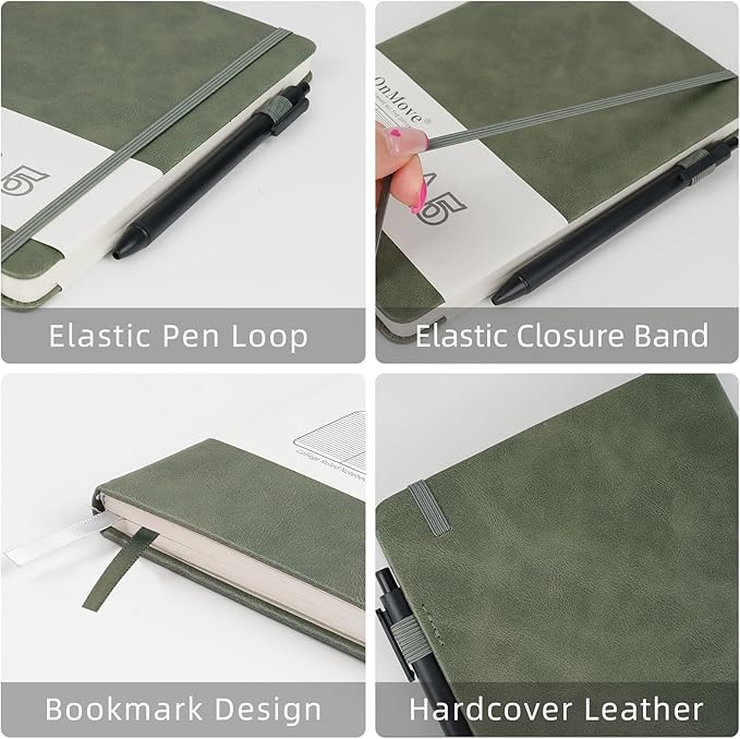 Notebooks Journal for Women Men 3 Pack Bulk Leather Hardcover with Pen Holder A5 160 Pages 100 GSM Thick Paper for Work School Lined Green
