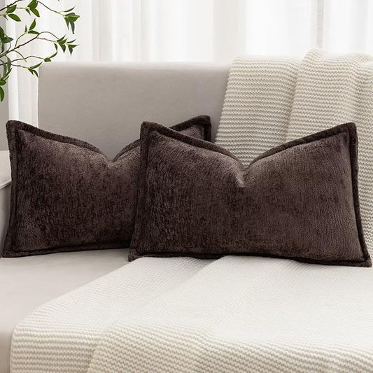 Brown Decorative Throw Pillow Covers 12x20 Inch Set of 2 Cozy Soild Chenille Cushion Cases Soft Textured Lumbar Couch Pillows Cover Boho Accent Farmhouse Pillowcases for Sofa Bed