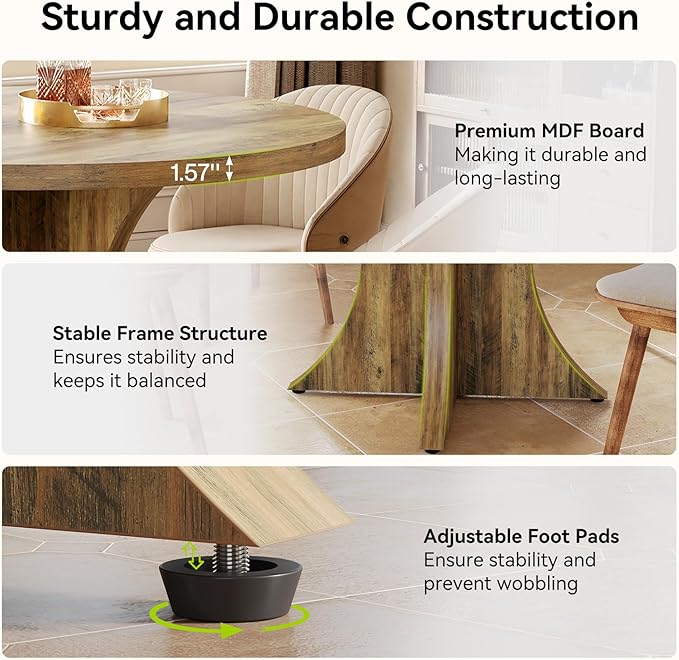 LITTLE TREE Round Dining Table for 4-6, 47.24 Inches Farmhouse Wooden Kitchen Table with Spacious Tabletop for Dining Room, Oak