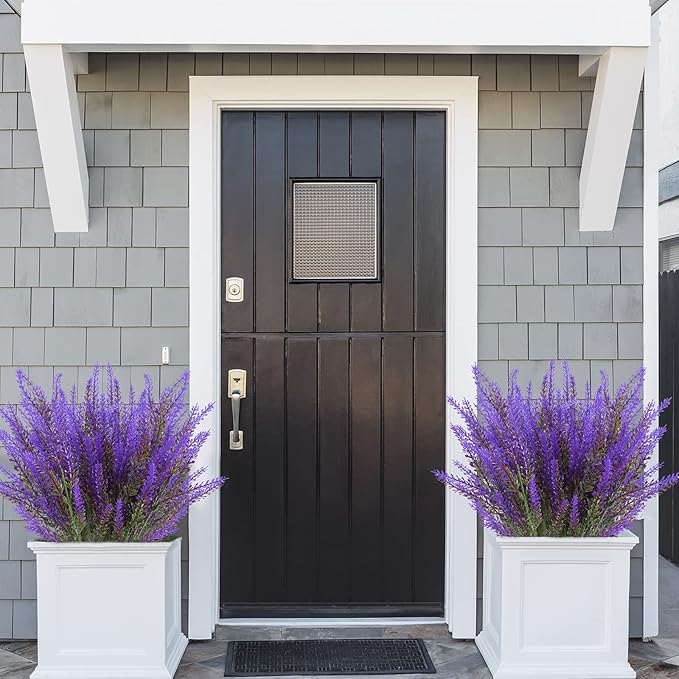 Artificial Lavender Flowers 12 Bundles Outdoor UV Resistant Fake Flowers No Fade Faux Plastic Plants Garden Porch Window Box Decorating (Purple)