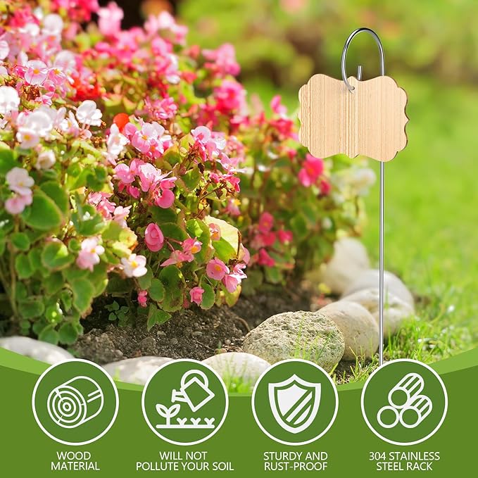 50pcs Bamboo Plant Labels Plant Tags Garden Signs Markers with Stainless Steel Stake and Pen Decorative Wood Garden Labels Plant Sign Tags for Flowers Vegetables Herbs Potted Plants Seed