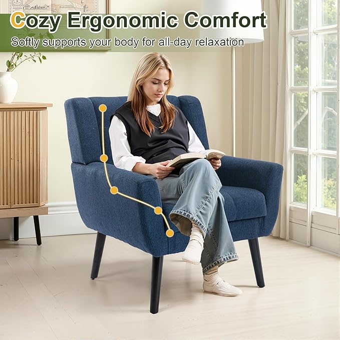 NicBex Accent Chair Set of 2, Modern Chair for Living Room Upholstered Foam Filled Living Room Chairs with Metal Legs Linen Cozy Lounge Armchair for Living Room Bedroom,Blue