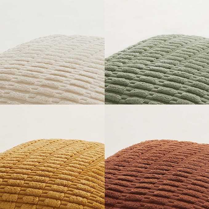 Fancy Homi 4 Packs Boho Fall Small Decorative Throw Pillow Covers 12x12 Inch for Living Room Couch Bed, Modern Farmhouse Home Decor, Soft Plush Striped Corduroy Square Colorful Cushion Case 30x30 cm