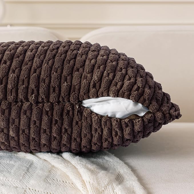 Set of 4 Dark Brown Decorative Throw Pillow Covers 16x16 Inch Corduroy Pillow Covers for Bed Couch Sofa Living Room Soft Square Cushion Cases