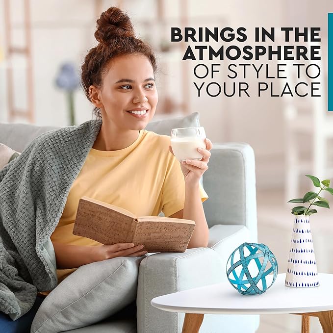 Everydecor Metal Decorative Sphere for Home Decor - Decorative Balls for Shelves, Centerpiece Bowls, Bookshelf - Decoration Orbs Accents for Living Room, Bedroom - Distressed Blue Shelf Spheres