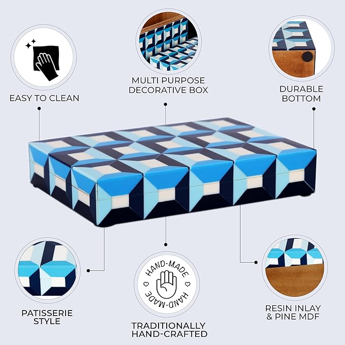 Handicrafts Home Handmade Patisserie Decorative Jewelry Box Organizer – Keepsakes, Trinkets, and Home Decor – Antique Coffee Table Storage, Memory Box, Farmhouse Style Decor Modern, 8x6x1.5