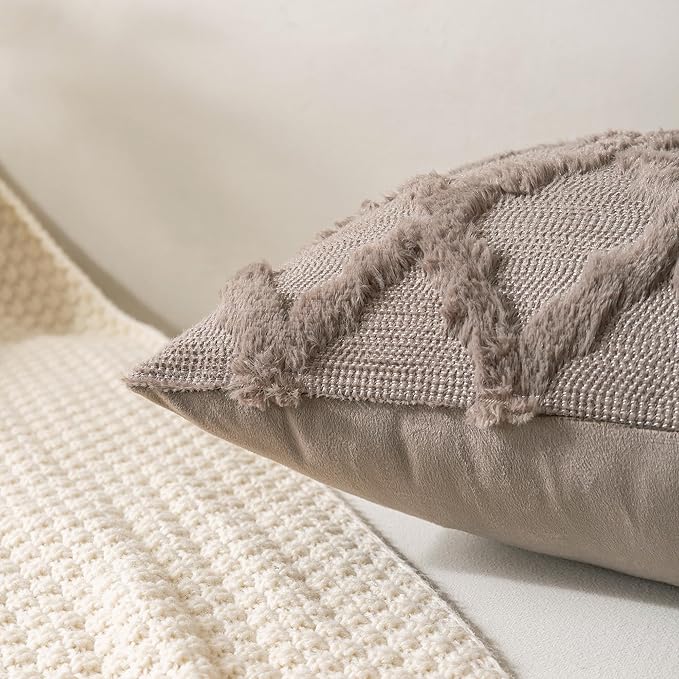 Set of 2 Soft Moroccan Throw Pillow Covers 20x20 Inch Plush Boho Decorative Pillow Cover Accent Cushion Case for Couch Sofa Bed, Deep Grey