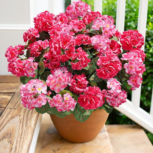 Artificial Geranium Fake Flowers for Outdoors Decoration, 6 Bundles Silk Geraniums Flower UV Resistant Look Real Faux Plants for Front Door Garden Porch Planter Patio Balcony Yard Indoor Home, Mix