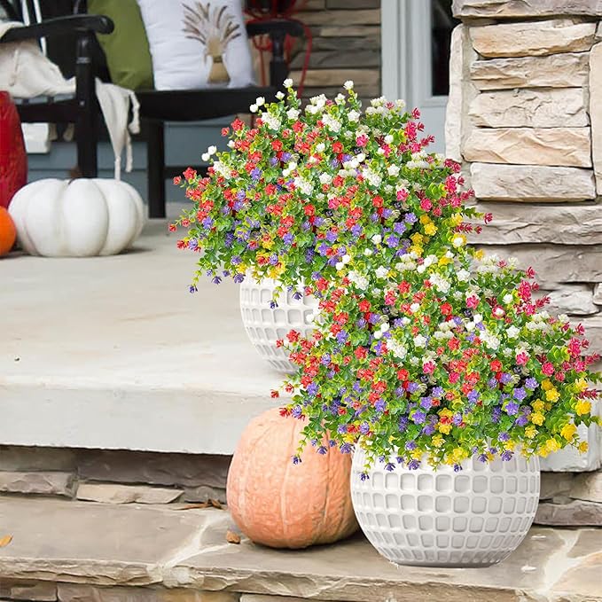 Outdoor Artificial Flowers UV Resistant, 20 Bundles Fake Realistic Floral Greenery Plants for Outside Porch, Window Boxes, Garden, Yard, Inside Home Table Decor,MixcolorD