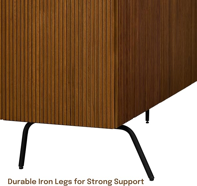NTC Veil Modern Sideboard with 4 Doors, Buffet Cabinet with Vertical Groove Design and Metal Legs, Storage Cabinet for Living Room, and Hallway, Effortless Assembly - Rustic Oak