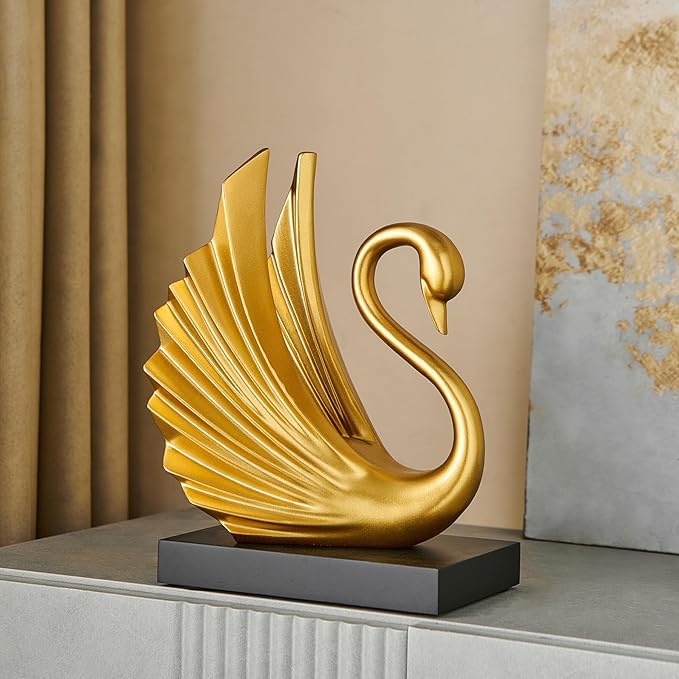 Modern Gold Statue Swan Decor for Living Room, 10.43"H Luxury Sculptures Home Décor Accents for Entryway TV Stand Coffee Table Ceterpiece, Resin Decorations for Dining Room Bedroom Office (Large)
