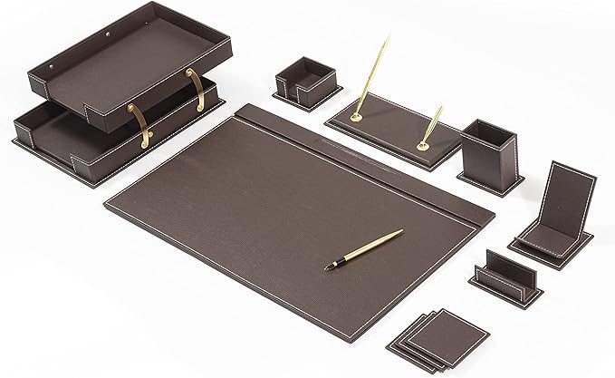 MOOGCO Bonded Set - Desk Accessories - Leather Desk Organizer - Bonded Leather Set - Office Desk Accessories - Home Office Accessories - Desk Supplies - Leather Desk Set - Office Accessories