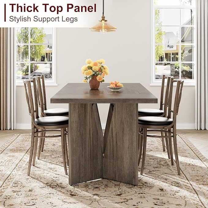 GarveeHome Dining Room Table 6, 70.9'' Rectangular Kitchen Table Dining Room Furniture with Sturdy Frame, Thickened Long Tabledesk and Dinner Desk for Party, Big Family, Flat Leg (Grey)