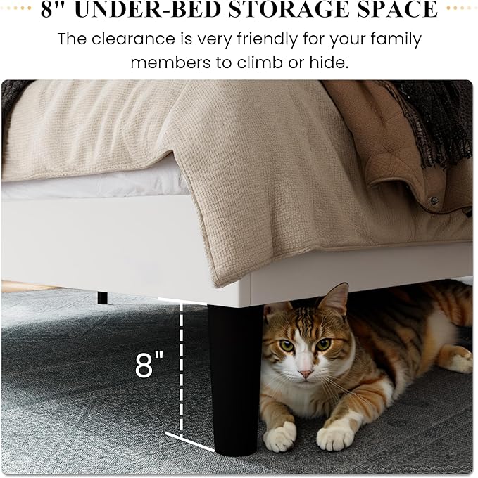 SHA CERLIN Queen Size Velvet Bed Frame with Vertical Channel Tufted Wingback Headboard, Upholstered Platform Bed with Wood Slats, No Box Spring Needed, Easy Assembly, White