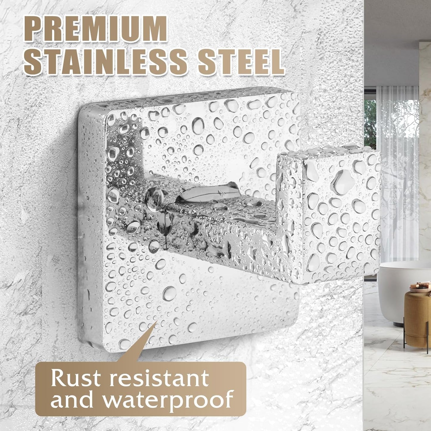 Towel Hooks for Bathrooms Robe Hook Coat Hook 4 Pack Polished Chrome Stainless Steel Heavy Duty Wall Mounted Square Hooks for Bathroom Kitchen Bedroom