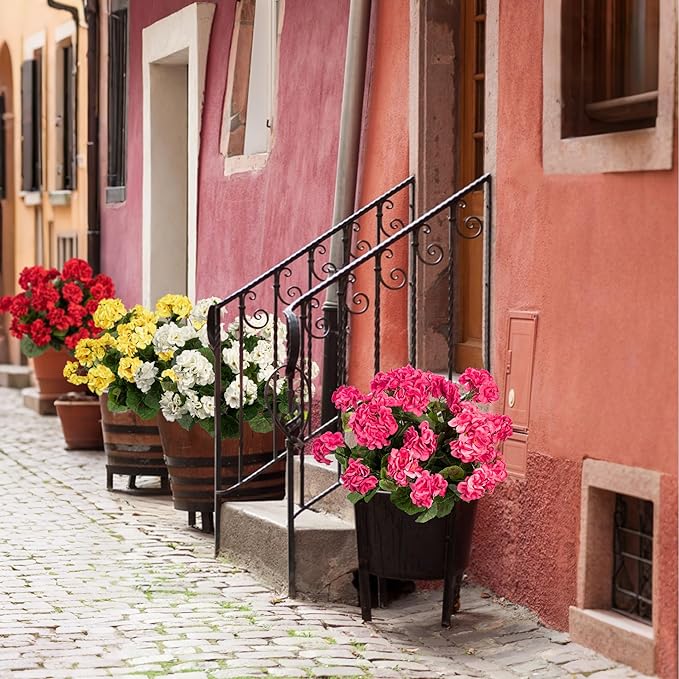 4PCS Home Decor Fake Plants Artificial Flowers Artificial Geraniums Outdoor Fake Flowers Artificial Flowers Fake Silk Bouquet, Fall Decor for Interior Porch Garden Decoration 14.4"(Rose Red)