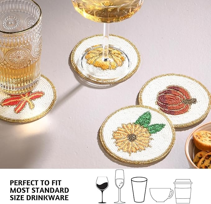 Folkulture Coasters Set of 4 | (4") Fall Coasters for Farmhouse Decor or Fall Table Decor | Boho Costers for Thanksgiving Decorations | Autumn Decor or Fall Stuff for Home | Rustic Bar Coaster Set