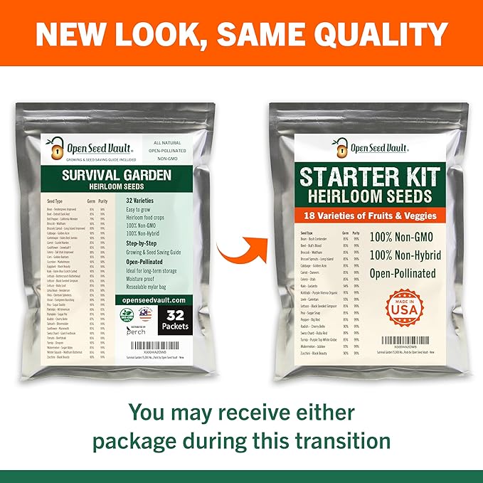 Open Seed Vault 15,000 Heirloom Plant Seeds for Gardening Vegetables and Fruits - Survival Seeds Kit with 30 Varieties - Organic, Non-GMO Survival Seed Pack for Home Gardening and Emergency Supplies