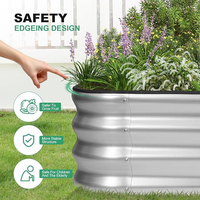 1MORE Raised Garden Bed -5X3X1 Galvanized Planter Box for Outdoor Gardening,4 in 1 Modular Raised Bed Kit with Protective Tape, Gloves for Herb，Ideal for Vegetables and Plants.sliver-1Pcs