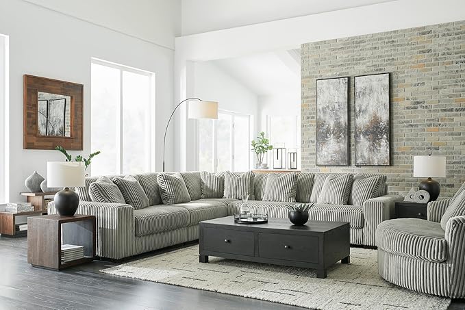 Signature Design by Ashley Lindyn Transitional Oval Tufted Upholstered Oversized Swivel Accent Chair, Gray