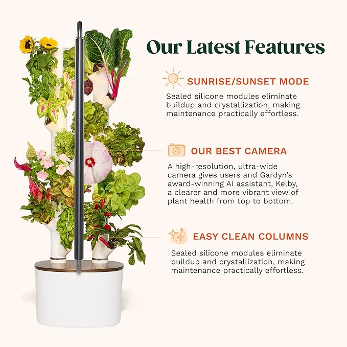 New & Improved! Gardyn Studio 2 Hydroponics Growing System - 16 Non-GMO Plants, Herbs, Vegetables - Smart Tower - Hydroponic Herb Garden Planter Indoor Kit - Indoor Gardening System w/Grow Lights