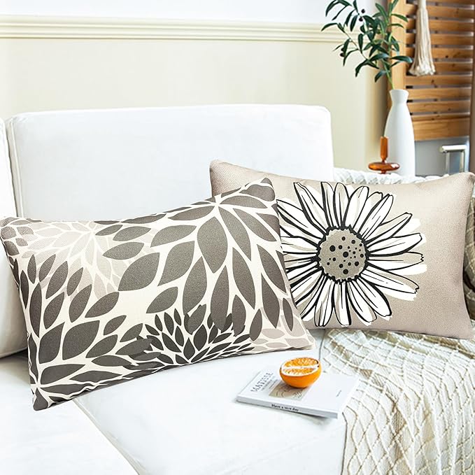 Decorative Throw Pillow Covers Set of 4 Grey Pillow Covers 12x20 inch Throw Pillow Cases Linen Square Pillow Case,Farmhouse Outdoor Modern Boho Pillow Covers for Couch Sofa Living Room