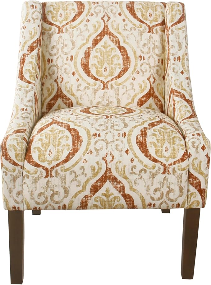 Homepop Home Decor | Upholstered Classic Swoop Arm Accent Chair | Accent Chairs for Living Room & Bedroom | Decorative Home Furniture,Orange and Cream Medallion
