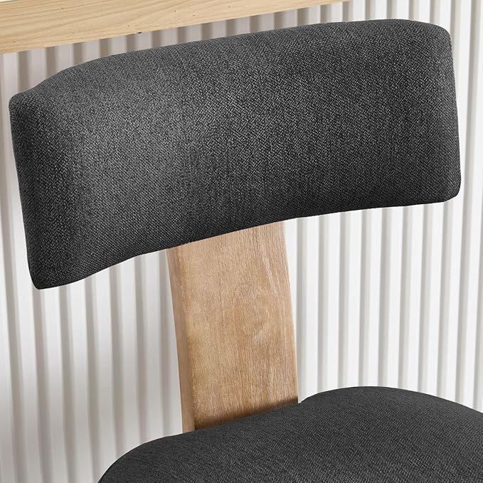 Linen Bar Stools Set of 2, Upholstered 27.7'' Counter Height Barstools with Curved Back, Farmhouse Wood Bar Chairs for Breakfast, Kitchen Island, Cafe, Gray