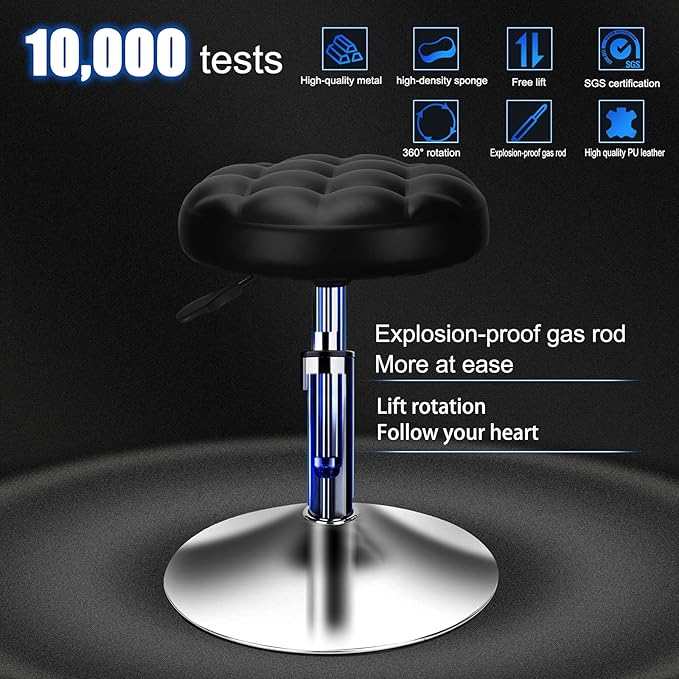 QiCheng&LYS Thick Padded Leather Shop Stool - Height Adjustable Counter & Desk Stool - Black Bread