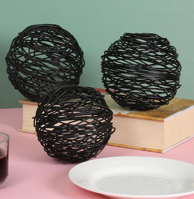 Alpha Living Home Metal Decorative Sphere Set of 3 for Home Decor Modern Decorative Balls for Living Room, Bedroom, Kitchen, Bathroom, Office - Table Decorative Orbs for Centerpiece (Black)