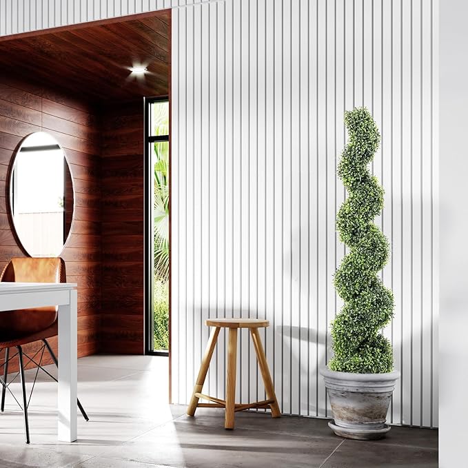 4FT Artificial Boxwood Spiral Topiary Trees, 4ft Tall (2 Pieces) Faux Plant Outdoor, All-Year Green Fake Plant with Replaceable Leaves for Decorative/Indoor/Porch/Garden