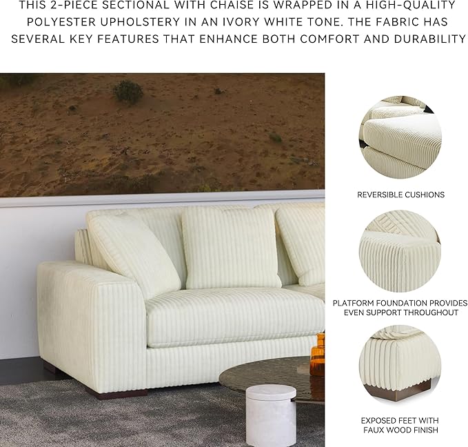 Signature Design by Ashley Lindyn Contemporary L-Shaped 2-Piece Sectional with Chaise for Living Room, White,