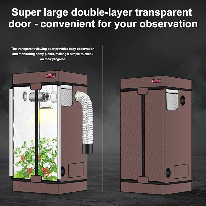 ATOUR Small Grow Tent, 24"x16"x24'' High Reflective Mylar 1680D Hydroponic Grow Tents, Waterproof Grow Tent with Double Cleart Observation Door and Floor Tray, for Indoor Plant Growing