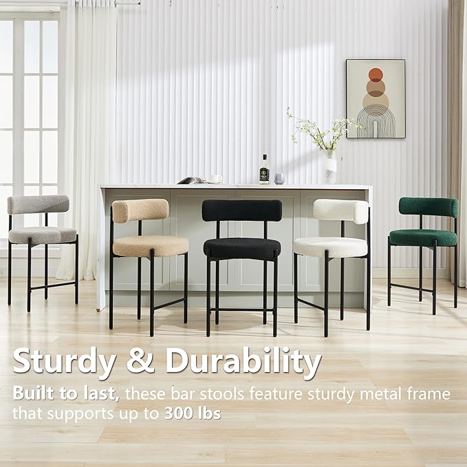 24'' Faux Leather Bar Stools Set of 4, Counter Height Bar Stools with Backs, Upholstered Counter Chairs for Kitchen Island (Vegan Leather, Grey)