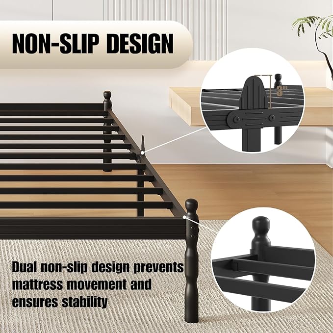 14 Inch King Size Bed Frame with 2 Pcs Mattress Slide Stopper, King Platform Bed Frame Metal, No Box Spring Needed, Easy Assembly, Heavy Duty, Noise Free, Non-Slip