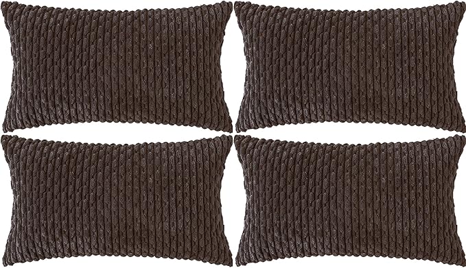 Set of 4 Dark Brown Decorative Throw Pillow Covers 12x20 Inch Corduroy Pillow Covers for Bed Couch Sofa Living Room Soft Cushion Cases