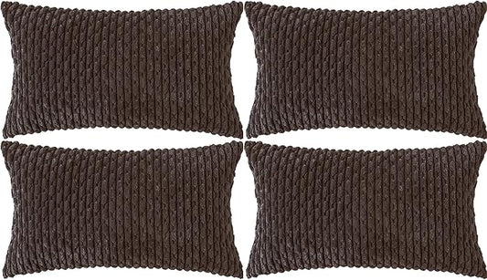 Set of 4 Dark Brown Decorative Throw Pillow Covers 12x20 Inch Corduroy Pillow Covers for Bed Couch Sofa Living Room Soft Cushion Cases