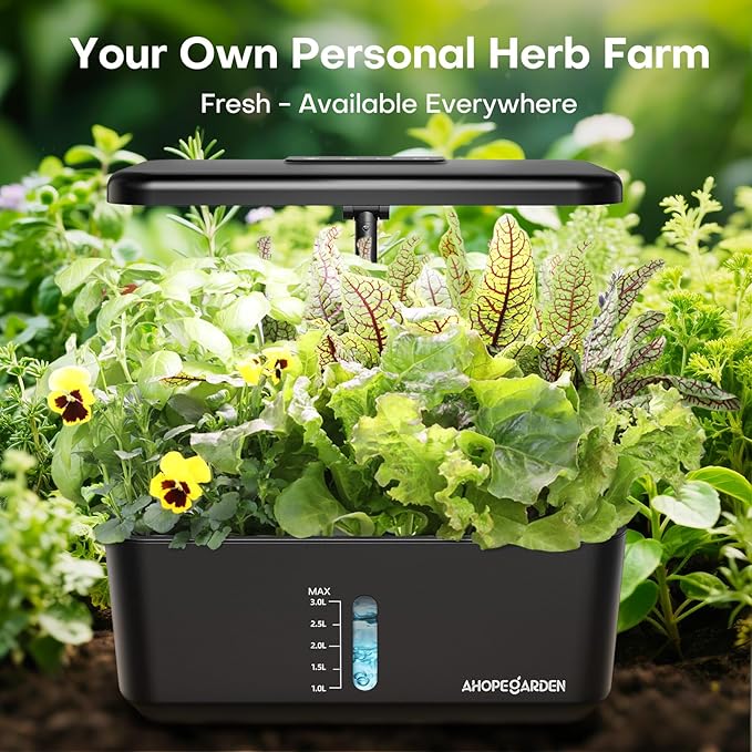 Ahopegarden Indoor Hydroponics Growing System: 10-Pod Smart Garden with Automated LED Light & Efficient Pump for Growing Herbs, Lettuce, Tomatoes - Hydroponic Planter for Home