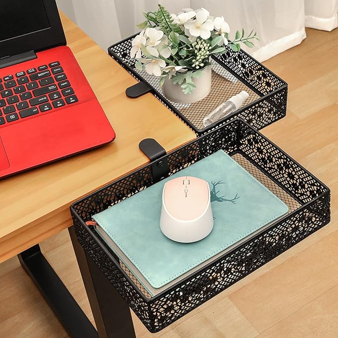 Under Desk Storage Organizer for Reduced Clutter, Drawer organizers C-Clamp Mount System Firmly Clamped And Do Not Hurt The Table, Easy to Install & holds up to 8 lbs-2 Pack (Large and Small)