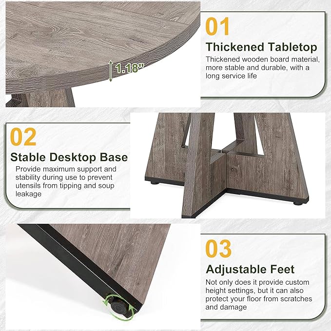 NicBex 47-Inch Round Dining Table for 4, Farmhouse Dinner Table Small Farmhouse Kitchen Tables with Wood Pedestal Base for Dining Room, Kitchen, Living Room, Gray