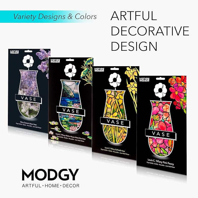 MODGY Expandable Flower Vase Set, Plastic Decorative Modern Foldable Printed Vases for Centerpieces for Wedding, Dining Table, Home Decor, Living Room, Bathroom, Office, Mary Cassatt Lilacs, 4 Pack