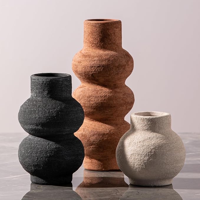 Ceramic Vase Home Table Decor - Flower Vase Set of 3 Living Room Kitchen Decorations Farmhouse Modern Rustic Vases Decorative Centerpiece for Shelf Bedroom Office Bathroom Dining Coffee Desk
