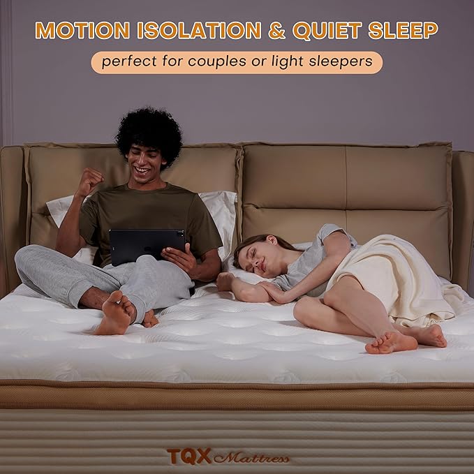 TQX Queen Mattress,12 Inch Hybrid Mattress in a Box: Memory Foam & Pocket Springs for Pressure Relief, Motion Isolation, Medium Plush,CertiPUR-US Certified,Fiberglass Free, 365 Night Trial