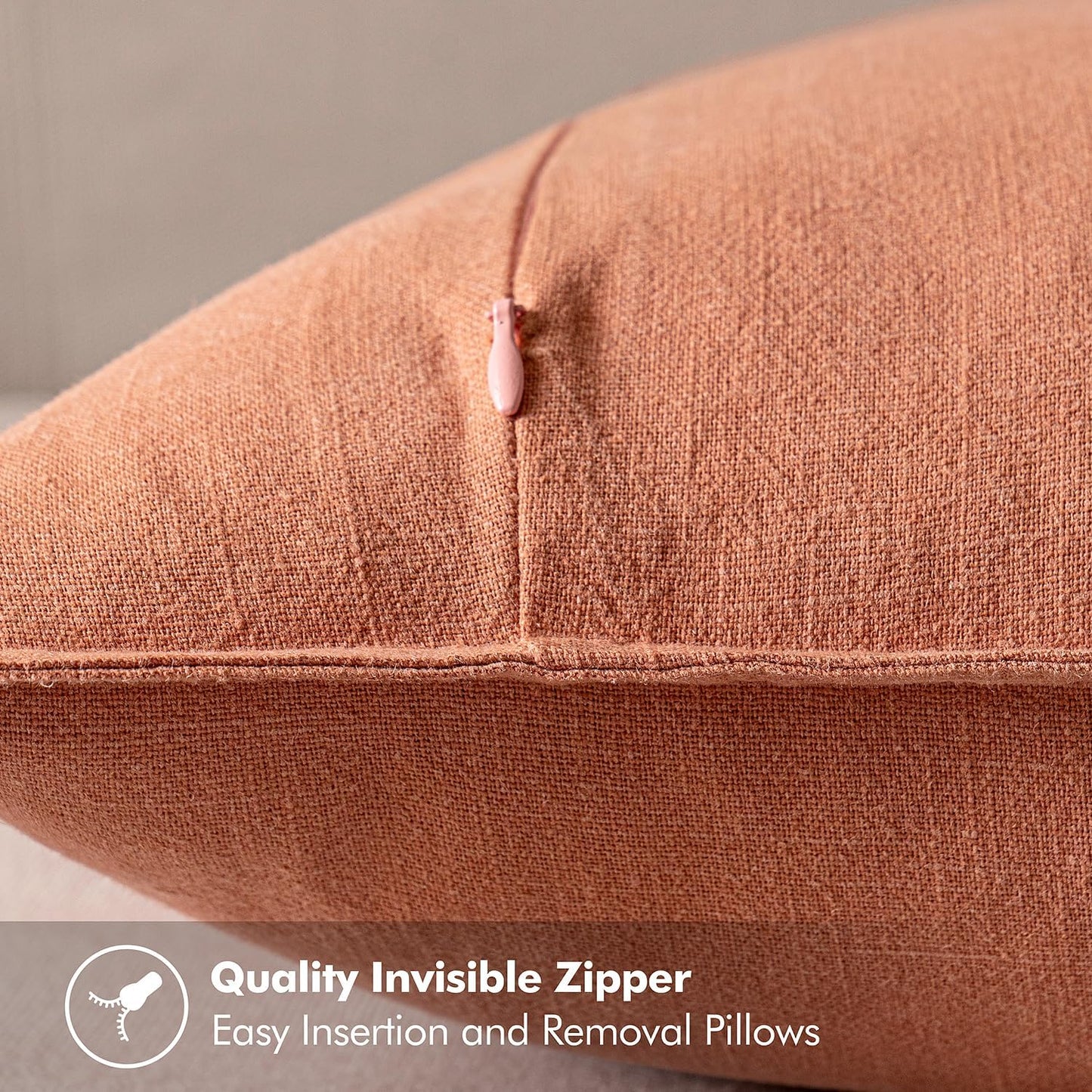 MIULEE Decorative Linen Euro Sham Pillow Covers 24x24 Coral Boho Farmhouse Neutral Couch Throw Pillows for Bed Pack of 2 Accent Modern Pillowcase Summer Sofa Livingroom Home Decor