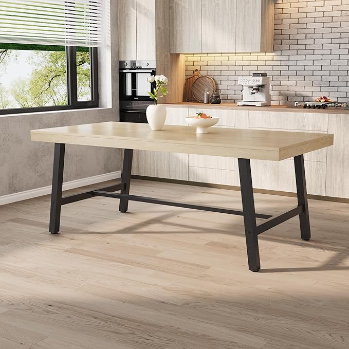 IDEALHOUSE Rustic Dining Table for 6-8 People, 78.7” Long Rectangle Kitchen Table, Industrial Farmhouse Wooden Kitchen Tables with Sturdy Metal Frame, Dining Room Table for Office, Home